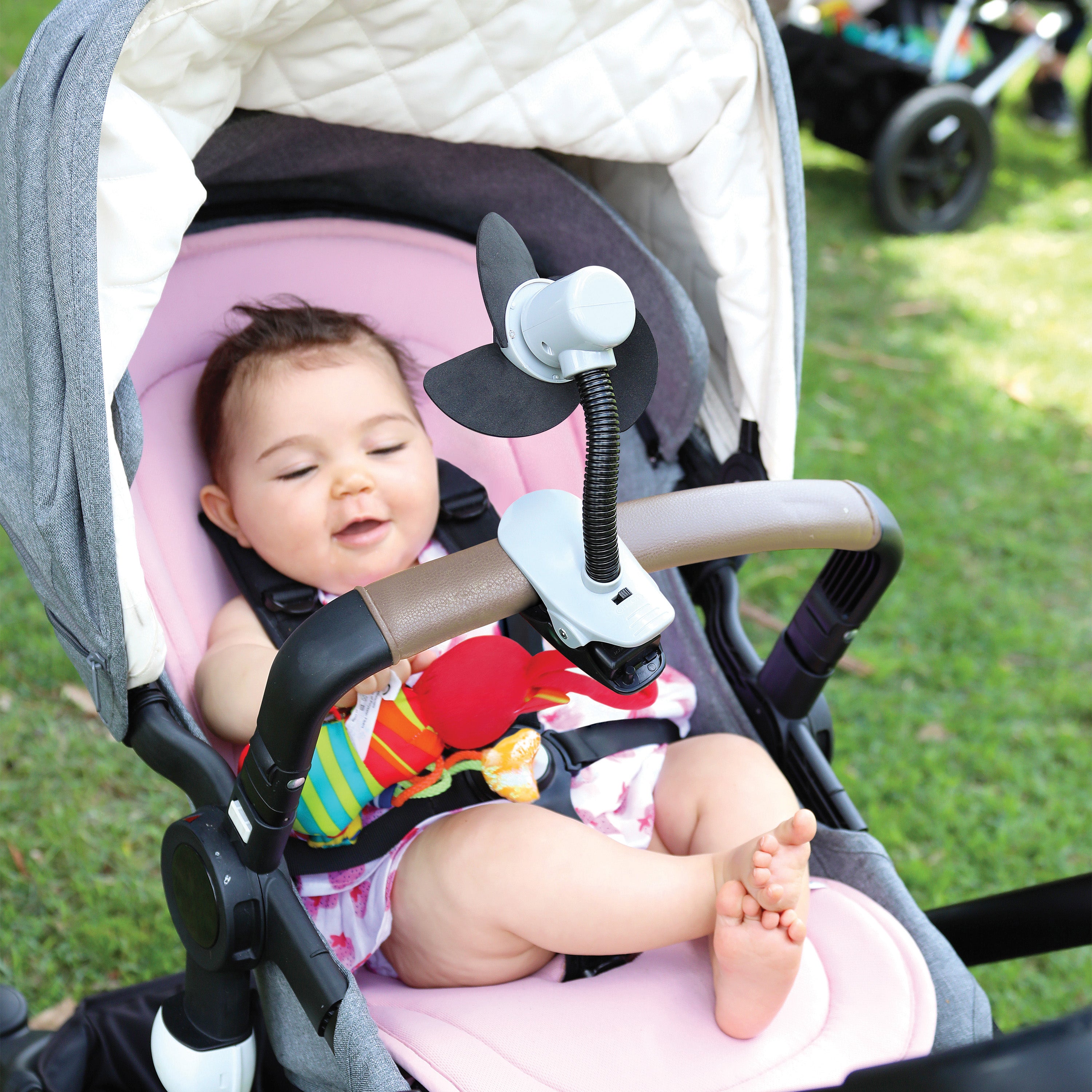 NEW Soft Fin Clip On Stroller Fan Black/Grey