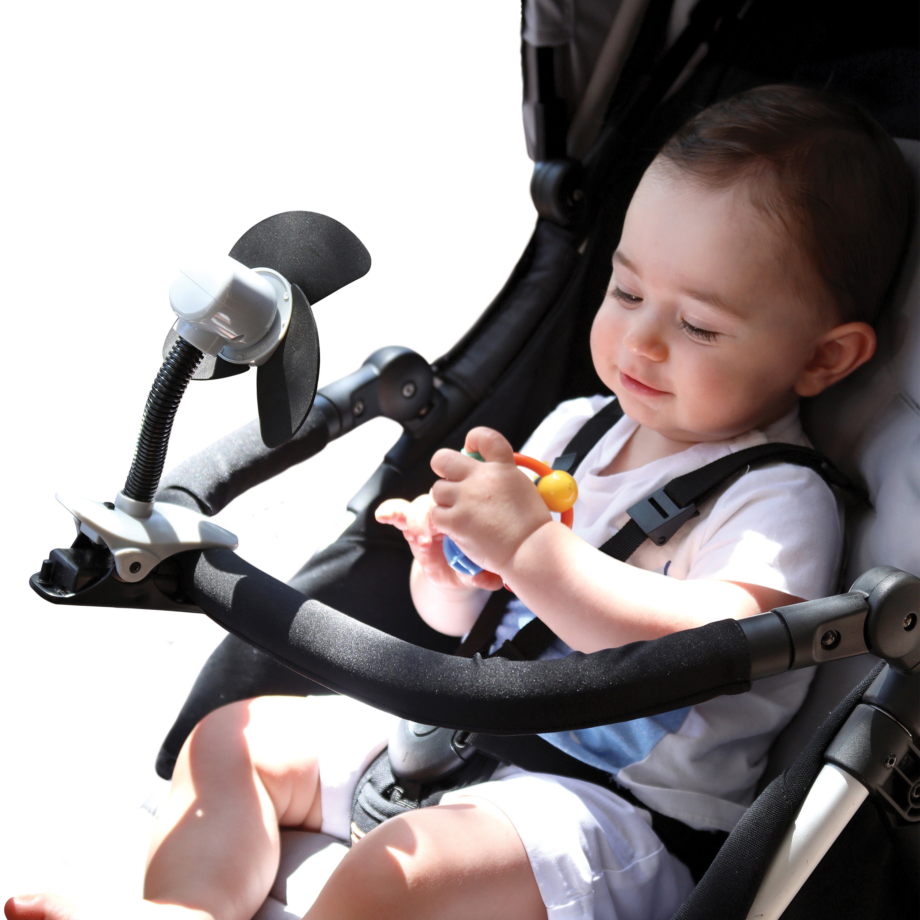 NEW Soft Fin Clip On Stroller Fan Black/Grey